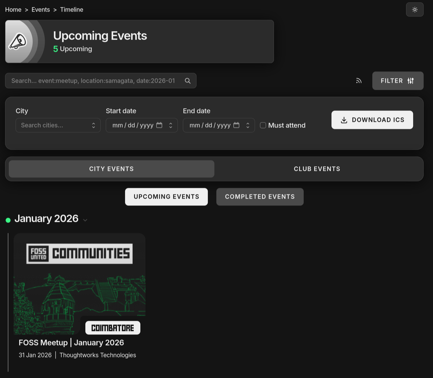 Upcoming events timeline screenshot