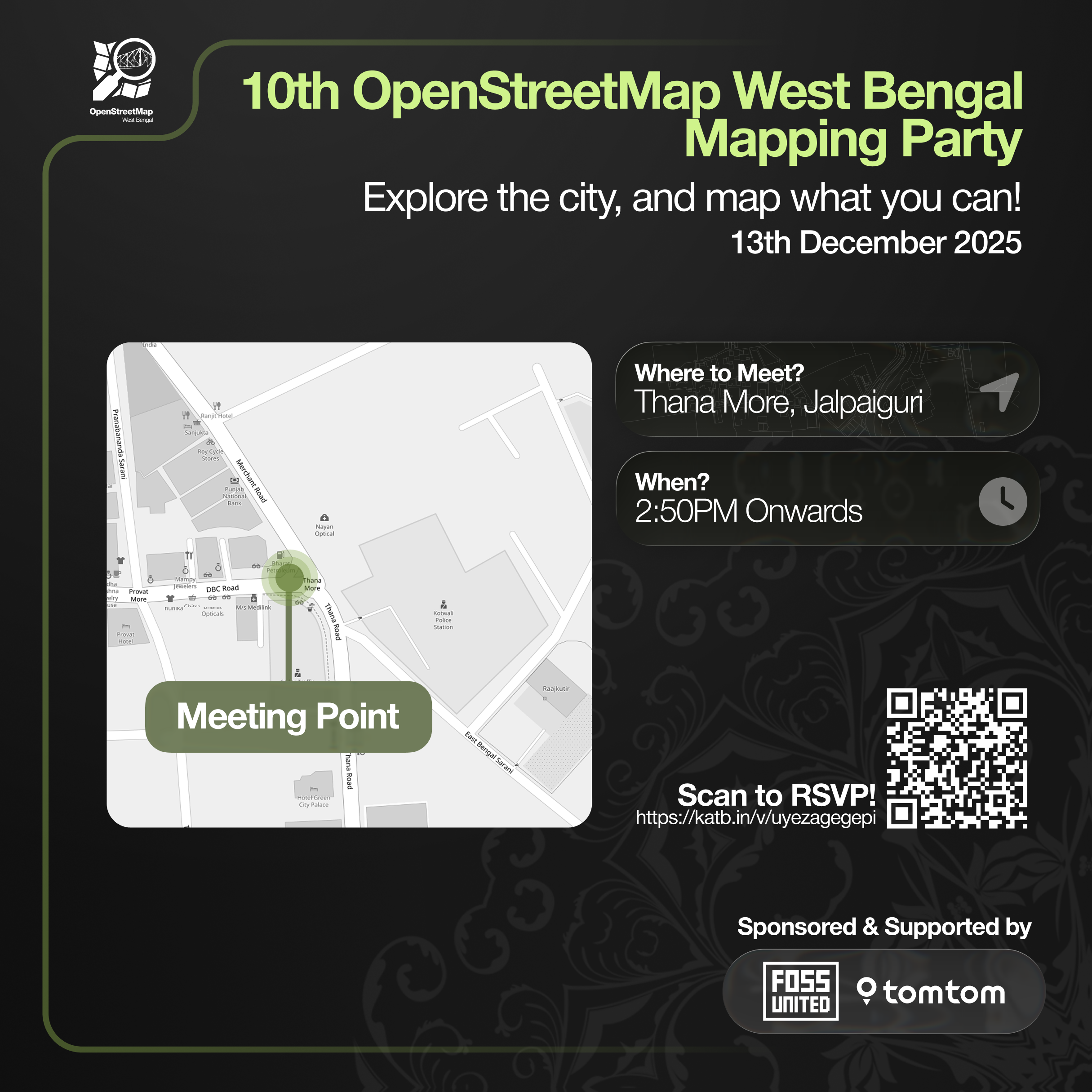 10th OpenStreetMap West Bengal + FOSS Club @ SGP Mapping Party event banner